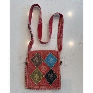 Boho Hippie Red Multicolor Patchwork Crossbody Adjustable Strap Bag/Purse